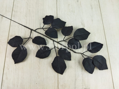 barwione listki róży na gałązce 12szt czarny