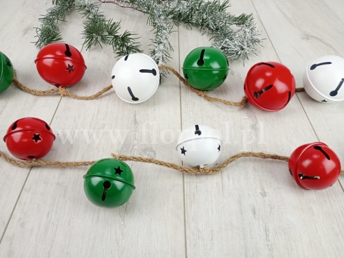 bombki - dzwonki girlanda - metal / mniejsze 1szt zielony/czerwony/biały (7707)