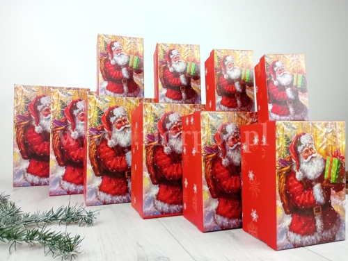 zestaw świątecznych pudeł - mikołaj z prezentem  10szt  czerwony (24P104)