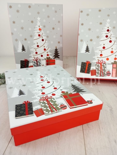 zestaw - świąteczne pudełko z choinką 3d 3szt czerwony/szary (24P068)