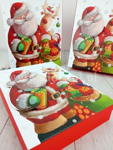 zestaw - świąteczne pudełko z mikołajem  3d 3szt czerwony/mix (24P069)