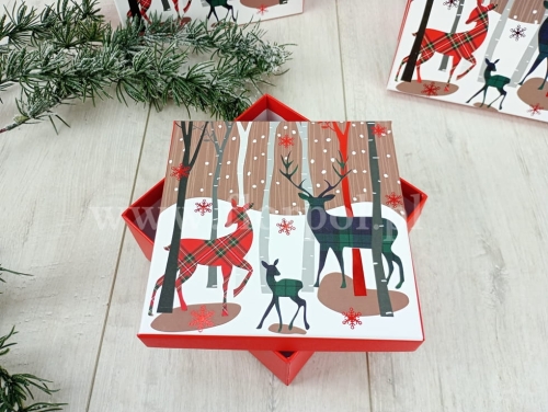 zestaw - pudełko prezentowe - renifery 3szt biały/czerwony (24P095)