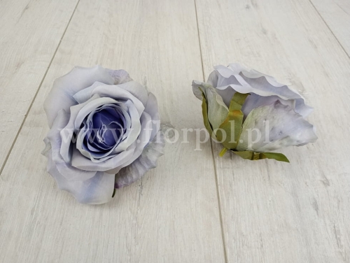 główka marmurkowej róży 12szt blady niebieski/zieleń u nasady (T137-23-1129)