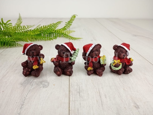 świąteczny miś, siedzący 4szt brązowy (24PR058)