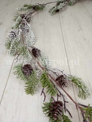 śnieżone świerkowe gałązki i sosnowa szyszka - girlanda 1szt zielony/biały (RIN1033)