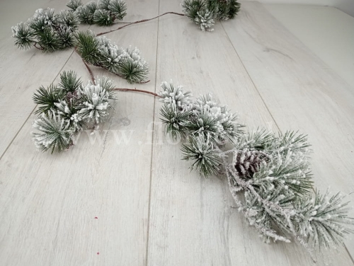 śnieżone sosnowe gałązki z szyszką - girlanda 1szt zielony/biały (RIN1031-1)