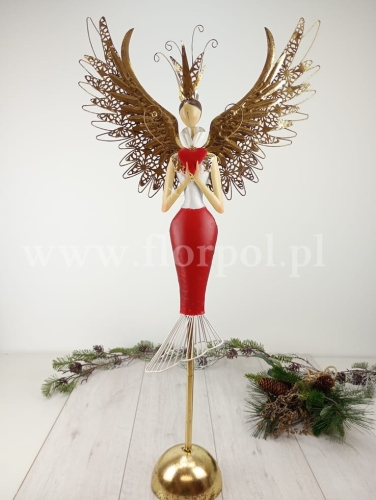 anioł z sercem- duże skrzydła 1szt złoto/czerwień/biel (BNM-118-01804-24)
