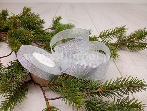 wstążka z metaliczna nitką 1,5cm 1szt srebrny (225344Z. - 01-03-00)