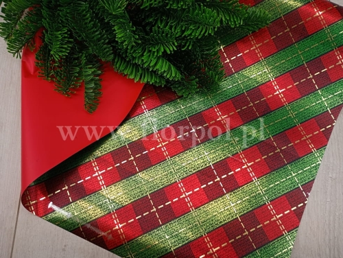 folia do kwiatów - kratka  1szt czerwień/bordo/zieleń