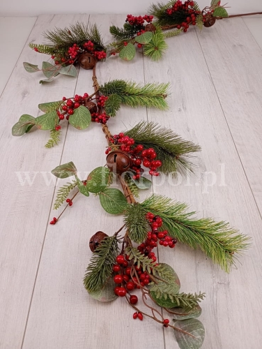 girlanda - sosna, jarzębina i janczary 1szt zielony/czerwony (7CANG8359)