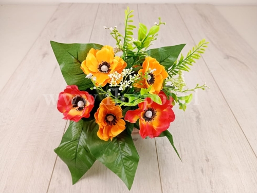 dwukolorowe anemony w bukiecie 1szt pomarańcz/czerwień (FL329)