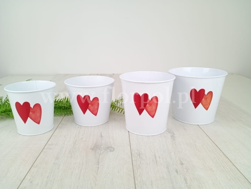 metalowa doniczka z dwoma sercami 1szt biały/czerwony (172145)