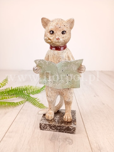 kot z fajką czytający gazetę 1szt krem/srebro (SAR032)