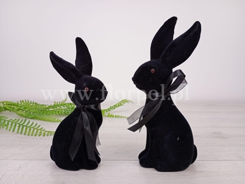 siedzący zajączek welurowy z kokardą 1szt czarny (SF2303)