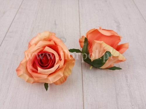 satynowa róża wyrobowa 12szt pomarańcz/czerwień (YFS002/T)