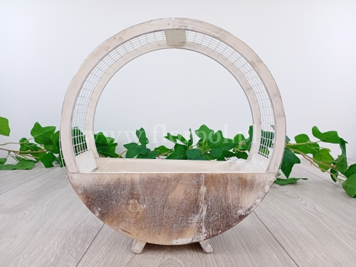 beczka osłonka drewno i siatka 1szt bielony (XP241054)