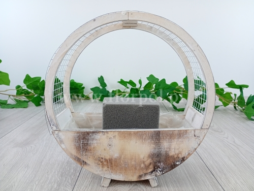 beczka osłonka drewno i siatka, cemenciak 1szt bielony (XP241054)