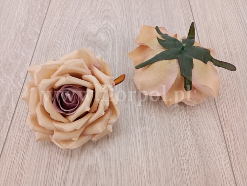 główka róży XL  6szt  jasny orzech/sepia/środek lila (050072H)