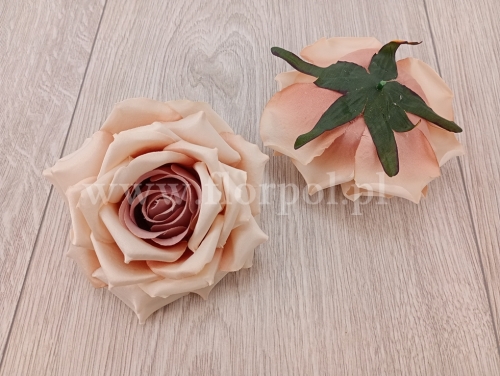 główka róży XL  6szt  beż/kakaowy róż (050072H)