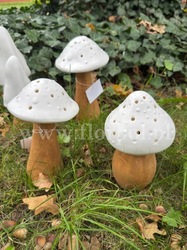 ceramiczny grzybek muchomor led 1szt biały/naturalny (POR10646)