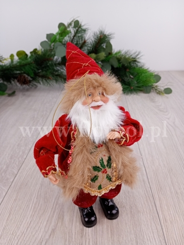 mikołaj w welurowym płaszczu h30 1szt czerwony