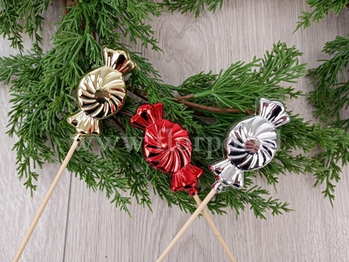 cukierek - bombka - drewniany pik 6szt czerwony (CD-170)