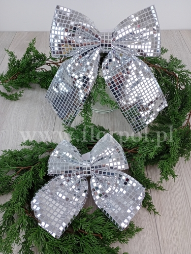 kokarda dekoracyjna - dyskoteka roz L 1szt srebrny (CD-135)