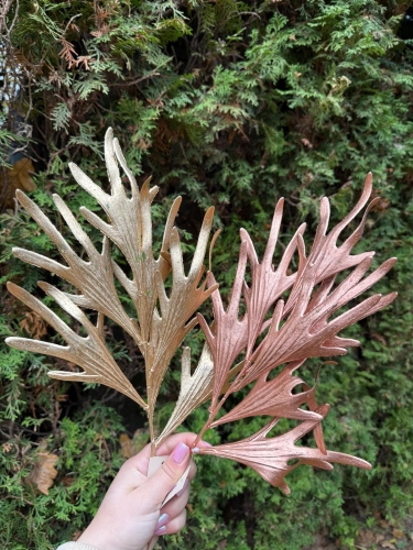  liść rogi łosia na gałązce 1szt miedziany (ECE1839)