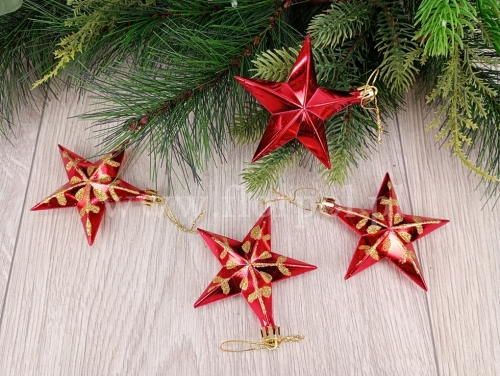 gwiazdka zawieszka 6szt czerwony/złoty (H2410124)