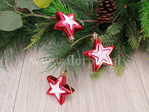 gwiazdka zawieszka 4szt czerwony/biały (H2410126)