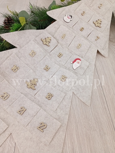 kalendarz adwentowy - filcowy 1szt kremowy (P-52298)