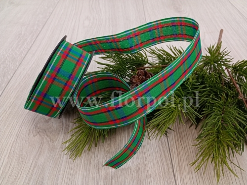 wstążka świąteczna –  kratka 4cm 1szt zielony/czerwony