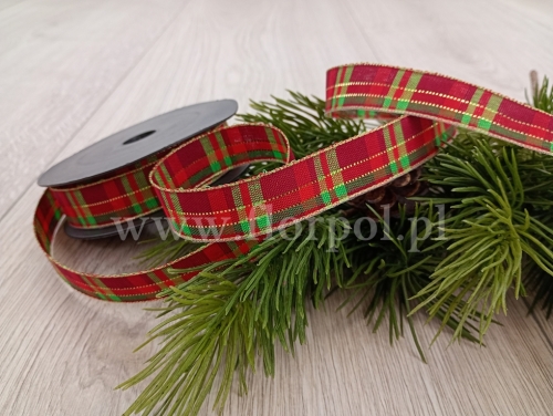 wstążka świąteczna –  kratka 2,5cm 1szt czerwony/zielony