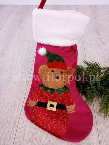 świąteczna skarpeta - miś 1szt czerwony (*8958)