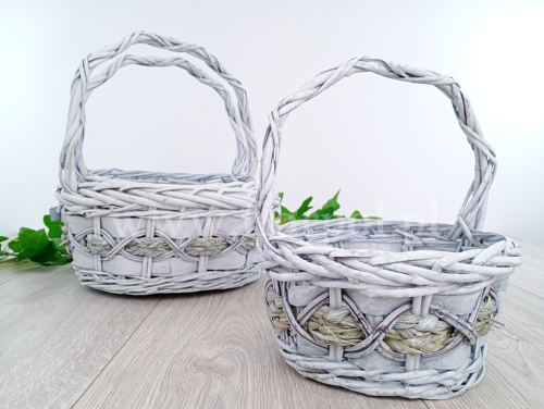 kosz okrągły z plecionką 1kpl  popielaty (TB2410075)