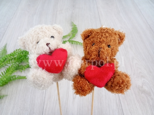 miś z serduszkiem na piku 12szt brąz/ecru  (H2504512)