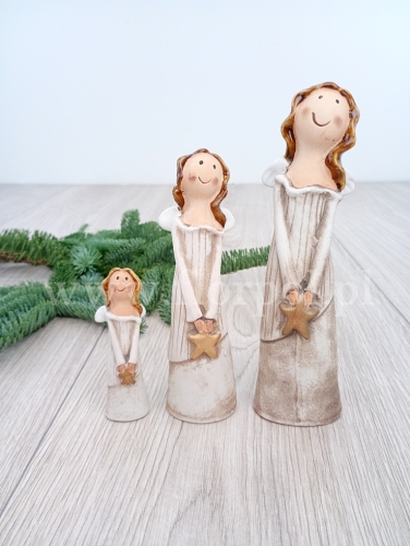 ceramiczny aniołek z gwiazdką L 1szt ecru/złoto (U-26174)