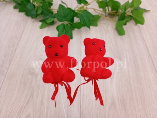 flokowany miś na piku 6szt czerwony (H240423)