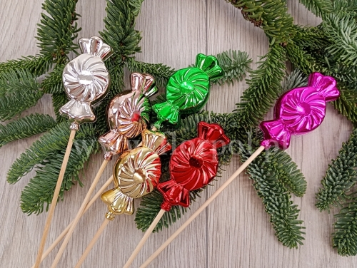 cukierek - bombka - drewniany pik 6szt srebrny (CD-167)