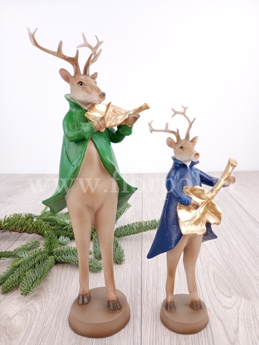 ceramiczny renifer z liściem - większy 1szt zielony/beż (*3053)