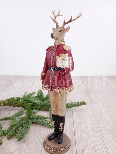 ceramiczny renifer z prezentem  1szt bordo (*2707)