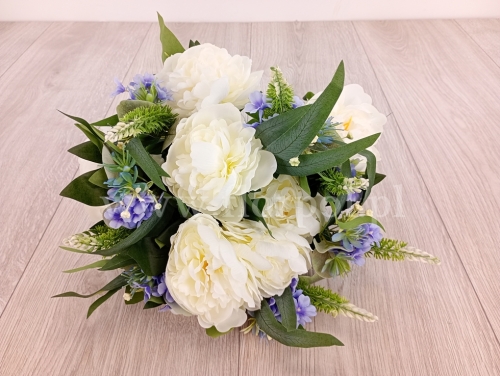 otwarta peonia z kłosami - bukiet 1szt ecru/niebieski (MY294)