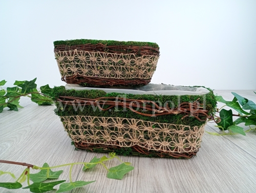 Baza kompozycyjna wiosenna, koszyczek natura prostokąt mech kpl 2szt zielony (BH25C088)