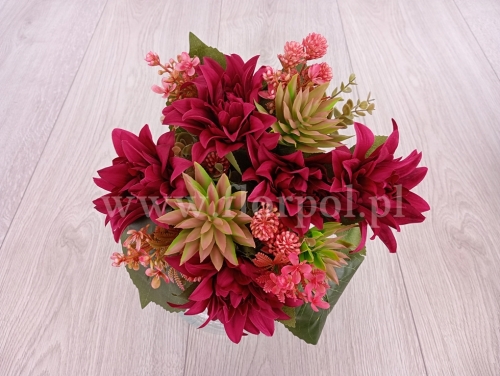 bukiet - dalia i sukulent 1szt  bordo (T60-24-1835)