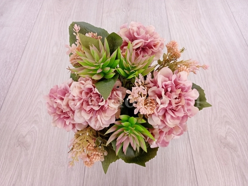 bukiet - dalia kulka i sukulent 1szt  pud.róż (T60-24-1834)