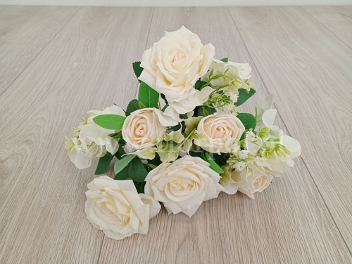 róża, hortensja i dodatki w bukiecie 1szt ecru (KWBUK000903)