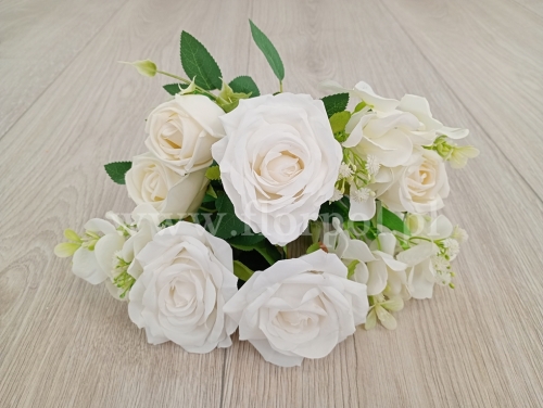 róża, hortensja i dodatki w bukiecie 1szt biały (KWBUK000903)