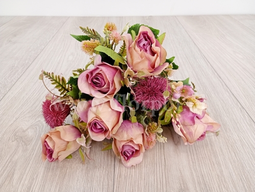 róża, czasnek i dodatki w bukiecie 1szt krem/br.róż (KWBUK000912)