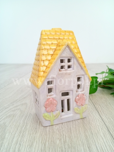 ceramiczny domek led 1szt żółty/popielaty (WIC-235-03244-25)