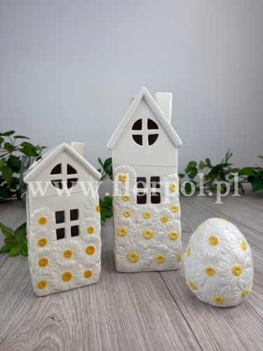 ceramiczny domek led w stokrotki - większy  1szt biały/żółty (MIF016)